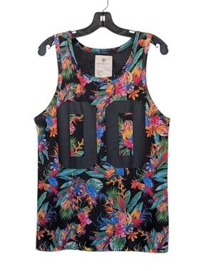 On The Byas Tropical Mesh Tank Top Size S Floral Graphic Festival Streetwear